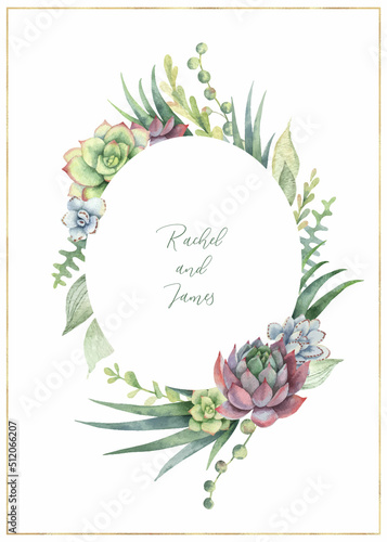 Watercolor vector hand painted wedding invitation card template.