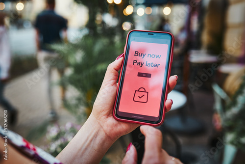 Cuadro en lienzo BNPL Buy now pay later online shopping service on smartphone
