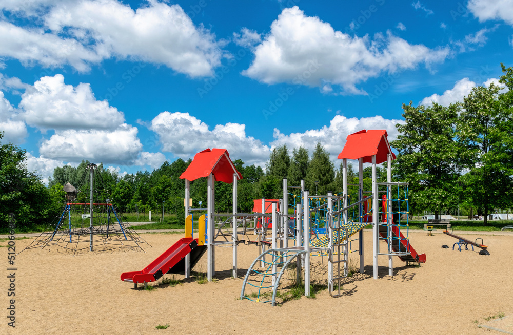 Children's playground in the summer park	