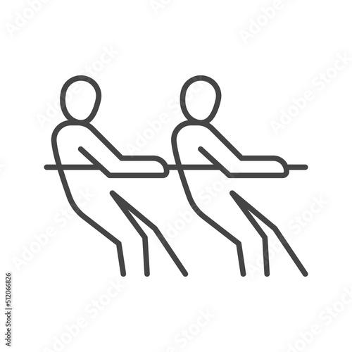 Two people pulling a rope. Teamwork and support outline icon.