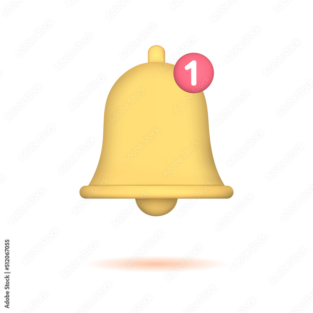 3D bell notification alert or reminder icon isolated on white background. Vector illustration 3D bell notification alert or reminder icon isolated on white background. Vector illustration