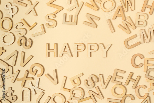HAPPY sign with wooden letters