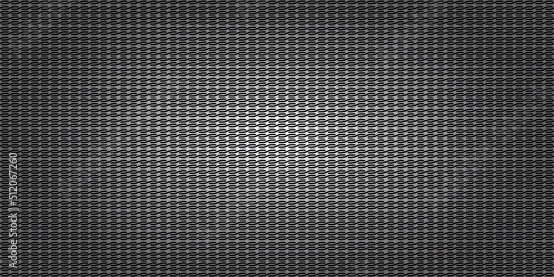 Black metallic abstract background, perforated steel mesh. Dark mockup for overlays, cool banners, vector illustration.