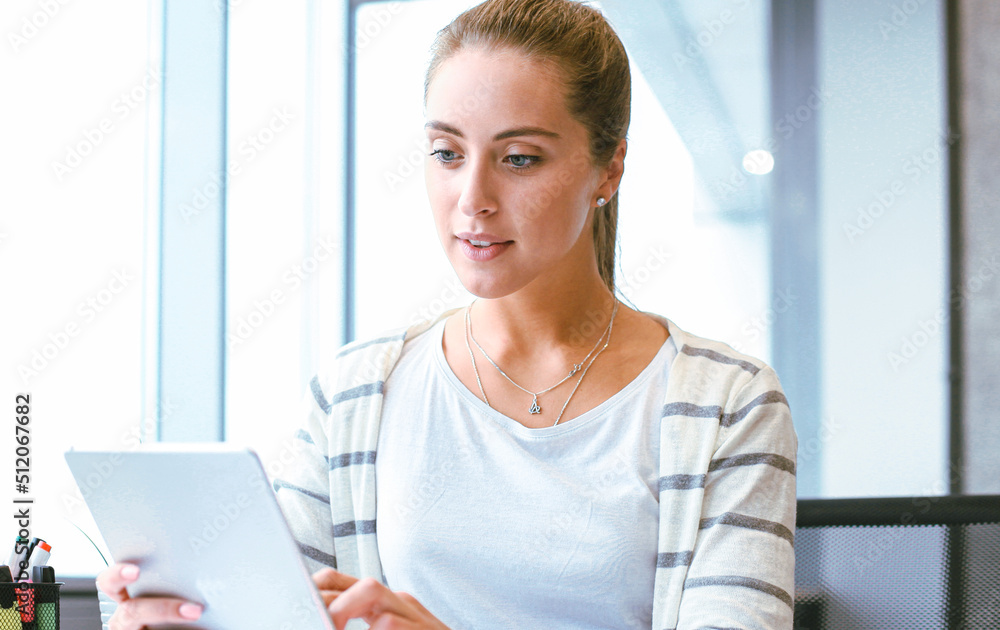 Modern business woman in the office with copy space Modern business woman in the office with copy space