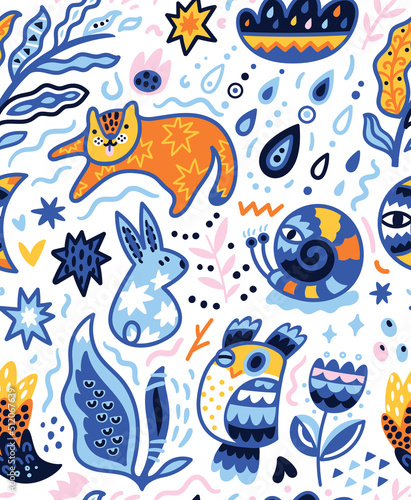 Cute little animals in the forest seamless pattern