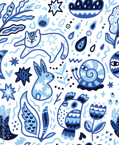 Cute little animals in the forest. Cute vector illustration