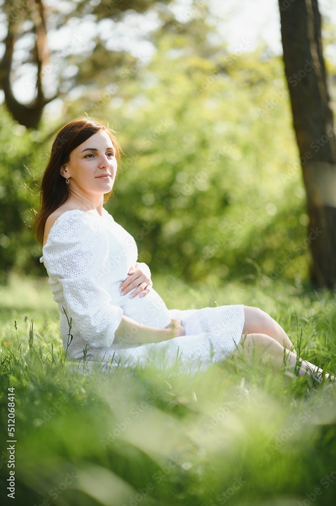 Beautiful pregnant woman relaxing outside in the park Beautiful pregnant woman relaxing outside in the park