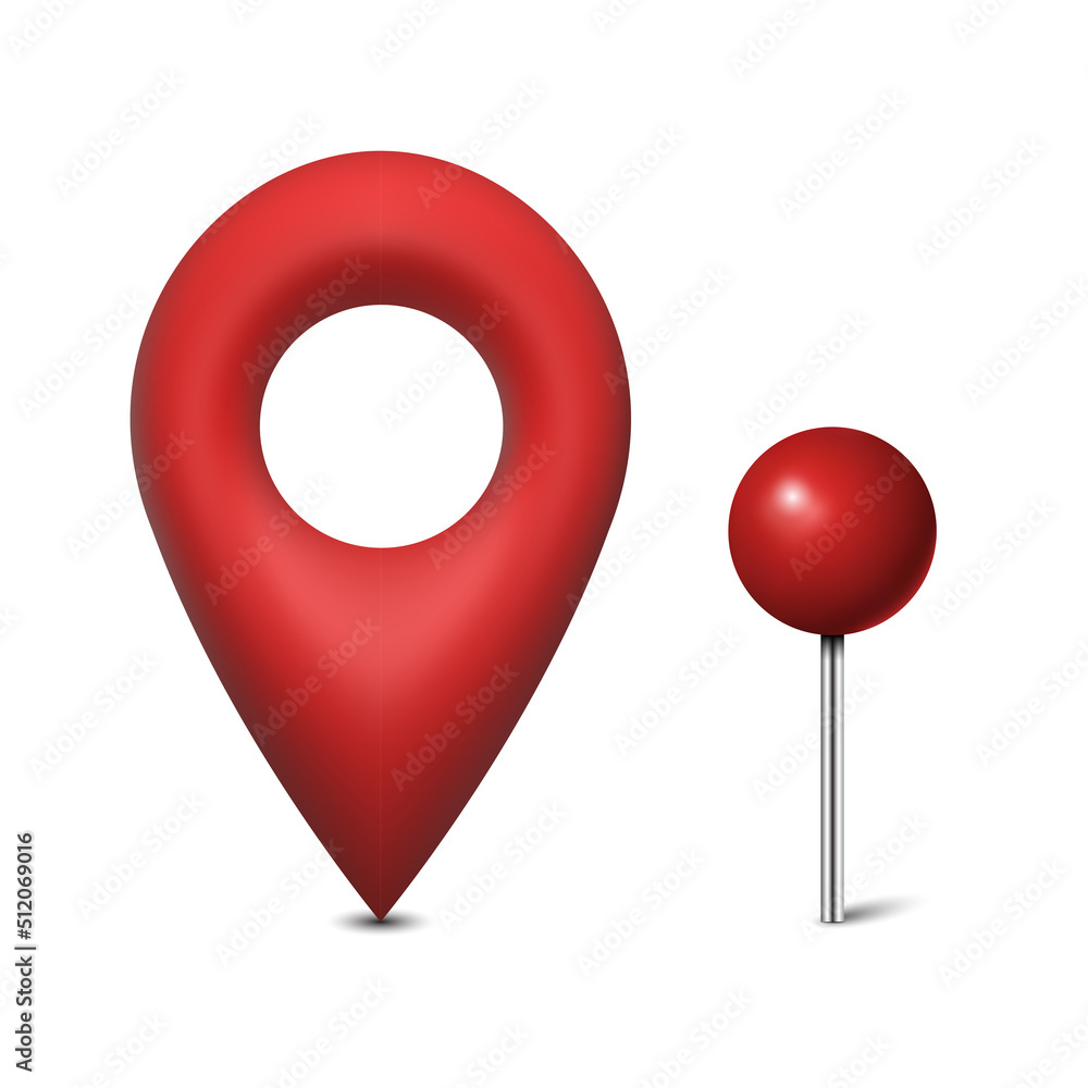 3D red map pin isolated on white background. Vector illustration Stock ...