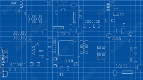 Electric circuit board, various chips. Vector