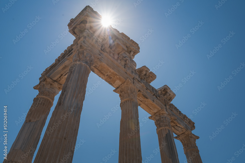 Columns of the Temple of Aphrodite in the resort town of Side in Turkey, a monument of ancient Greek architecture