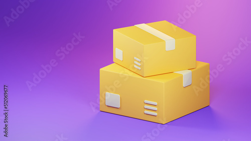 3D render cardboard box or delivery parcel concept icon isolated on purple background minimal design illustration.