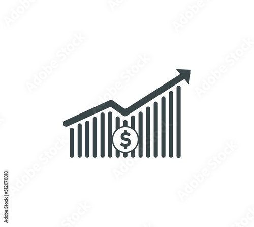 dollar rate increase icon. Money symbol with stretching arrow up. rising prices. Business cost sale icon. cash salary increase. investment growth. vector illustration
