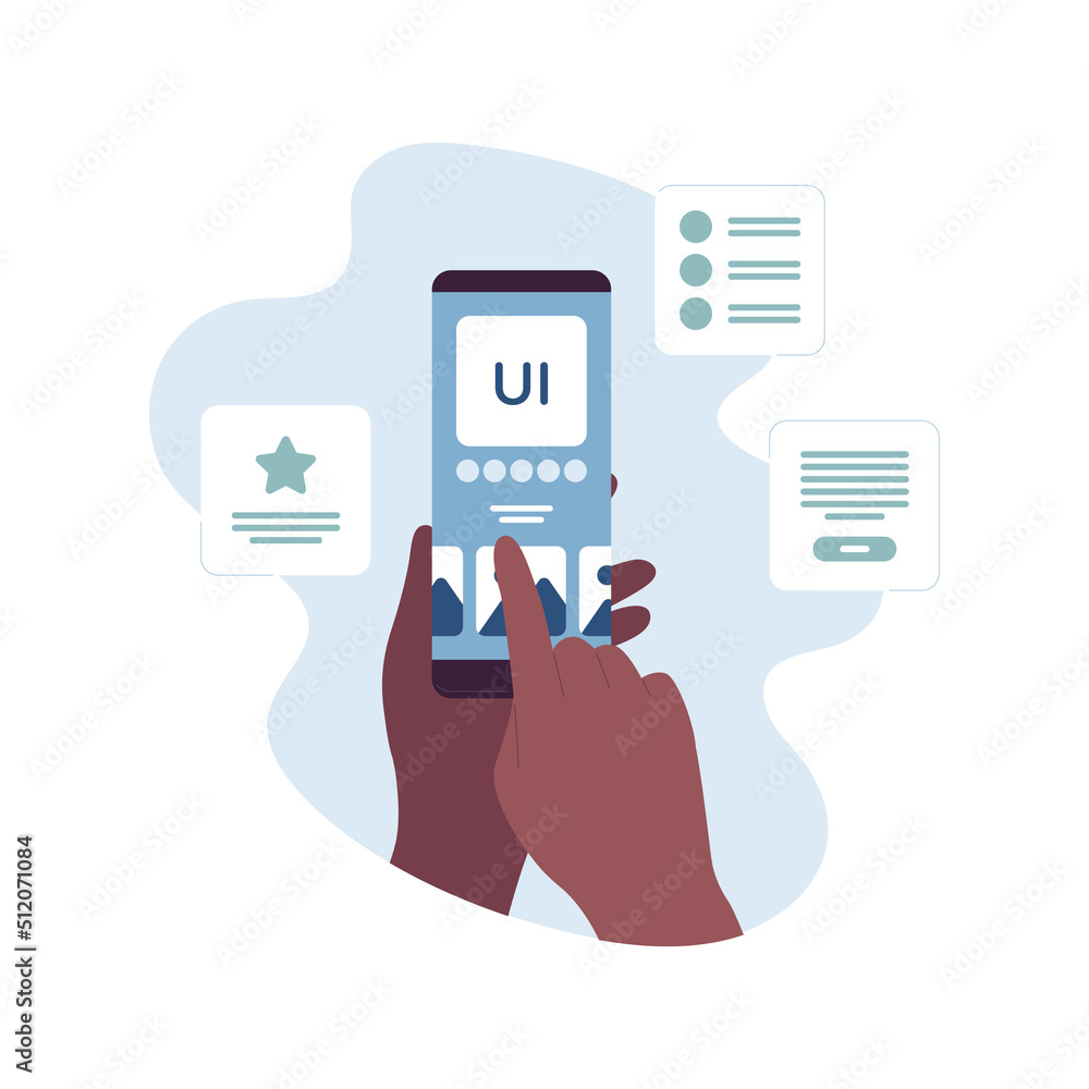 UI, UX and web design concept. Vector flat illustration. Human hand of ...
