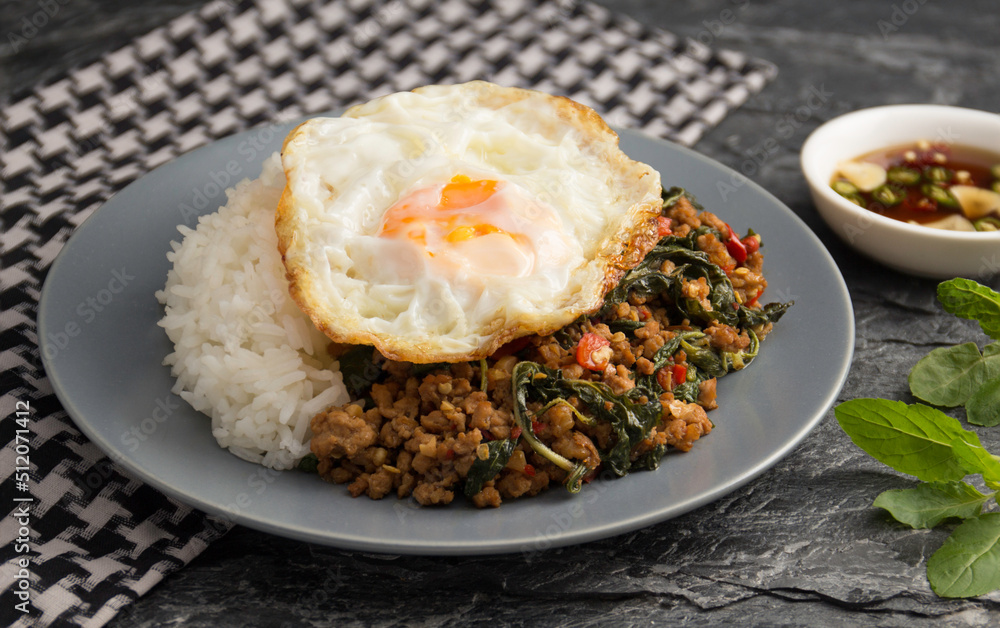 stir fried thai basil with minced pork with fried egg stir fried thai basil with minced pork with fried egg