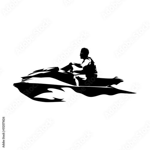 Personal watercraft, PWC, water scooter or jet ski. Rider sits on recreational watercraft