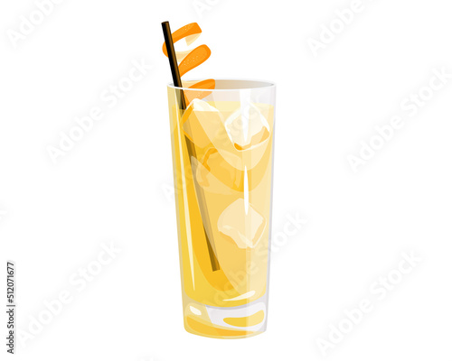 Cocktail screwdriver.Classic alcoholic cocktail at the bar. Summer refreshing drink in a tall glass with orange peel and ice cubes.