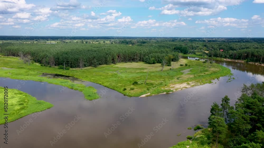 Aerial drone view of River Bug near Szumin village, Masovia region of Poland, 4k video Aerial drone view of River Bug near Szumin village, Masovia region of Poland, 4k video