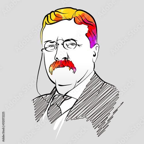 Theodore Roosevelt colorful hair vector drawing