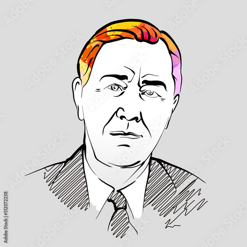 Franklin D. Roosevelt colorful hair vector drawing photo