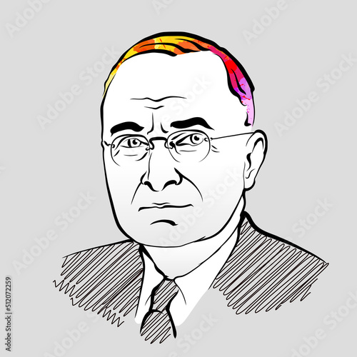 Harry S. Truman colorful hair vector drawing photo