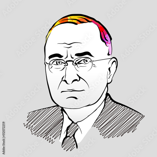 Harry S. Truman colorful hair vector drawing