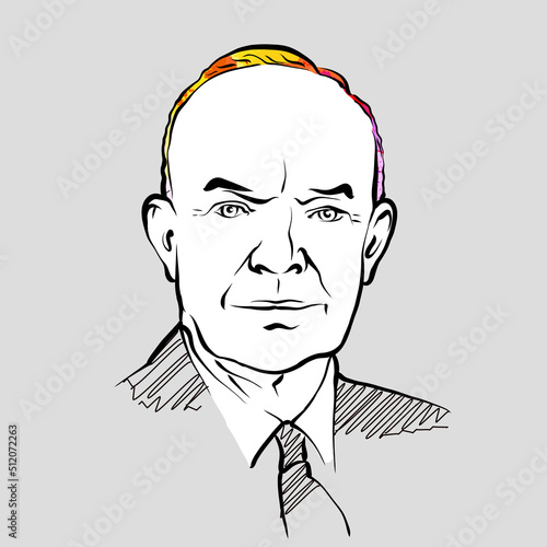 Dwight D. Eisenhower colorful hair vector drawing photo