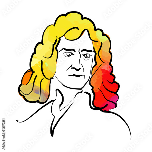 Isaac Newton colorful hair vector drawing