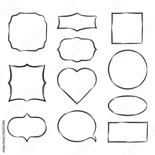 Vector contour shaped ornate frames on white background