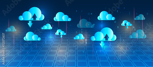 Abstract datacenter, network system. Web hosting vector banner. Cloud computing, media server. Futuristic Hosting server.