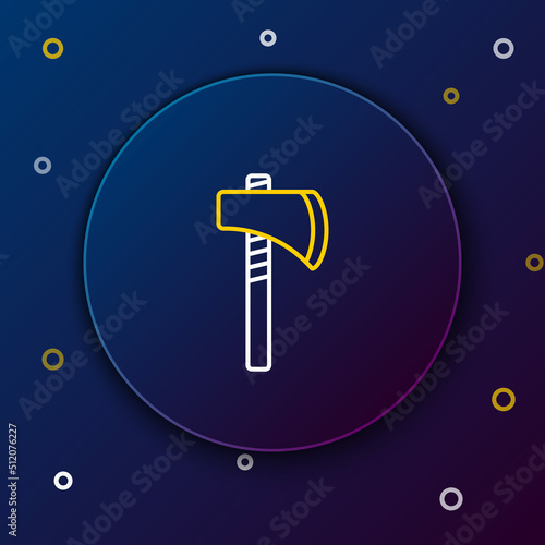 Line Native american tomahawk axe icon isolated on blue background. Colorful outline concept. Vector