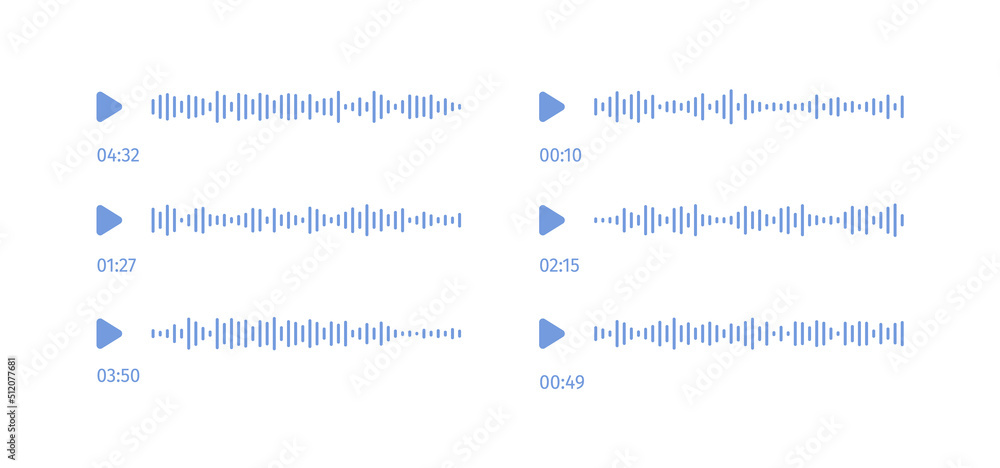 Fototapeta premium Voice social message. Audio sound waves. Media recording chart. Podcast soundwave lines. Volume equalizer with stereo noise. Speech bubble notification. Shape of mobile talk track. Vector illustration