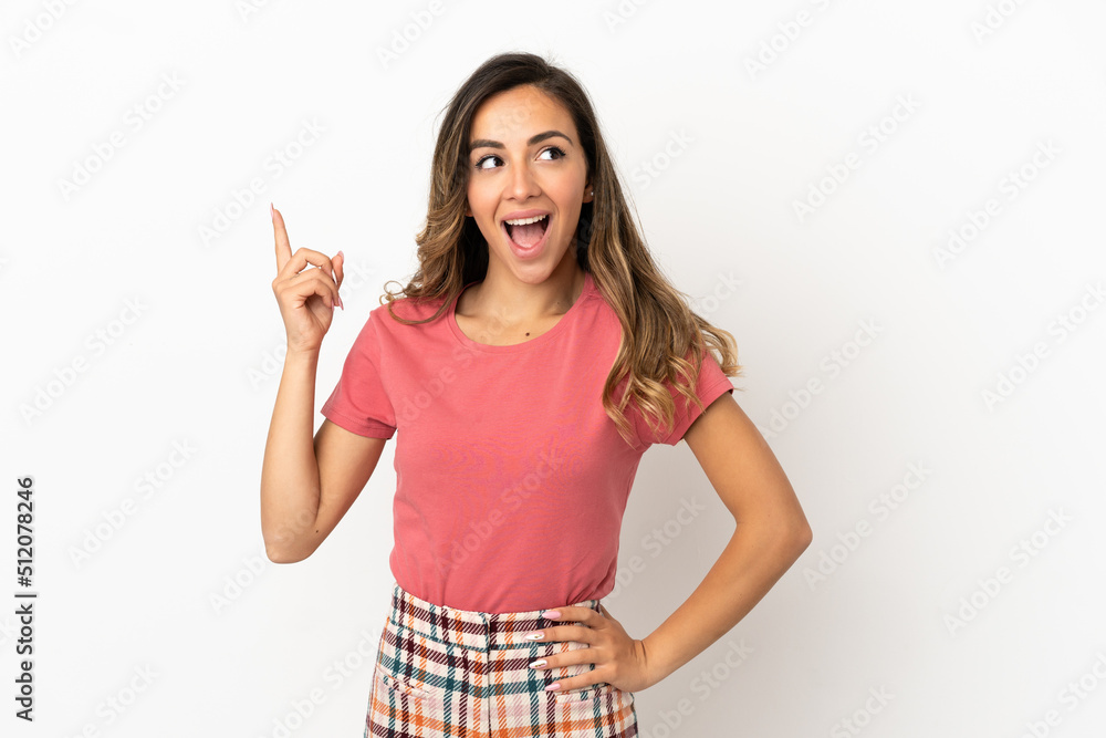 Young woman over isolated background thinking an idea pointing the finger up Young woman over isolated background thinking an idea pointing the finger up