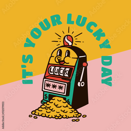 slot machine cartoon character illustration in vintage style