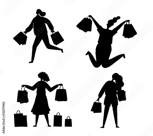 Happy woman with shopping bag in modern Silhouettes Collections 