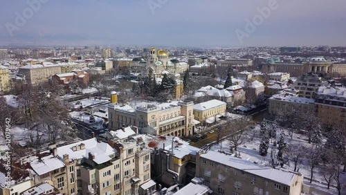 winter time in sofia alexander nevsky cathedral shoot with drone photo