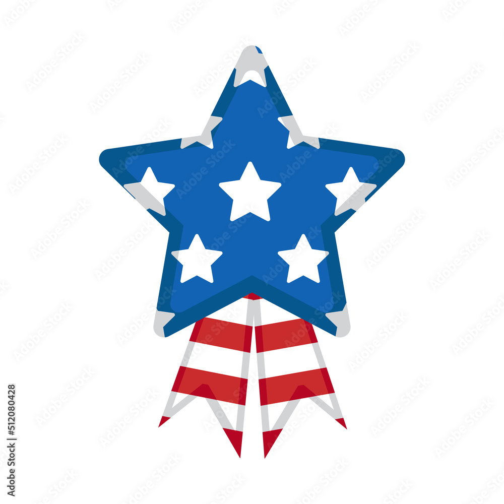Vector USA flag star. Star-shaped badge with ribbons in American flag colors. Vector USA flag star. Star-shaped badge with ribbons in American flag colors.