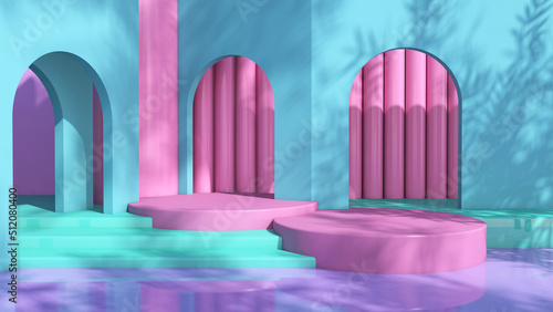 Background rendering with podium and wall scene abstract background. 3D illustration  3D rendering  