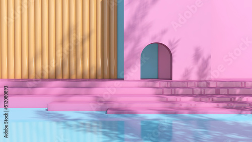 Background rendering with podium and wall scene abstract background. 3D illustration  3D rendering  