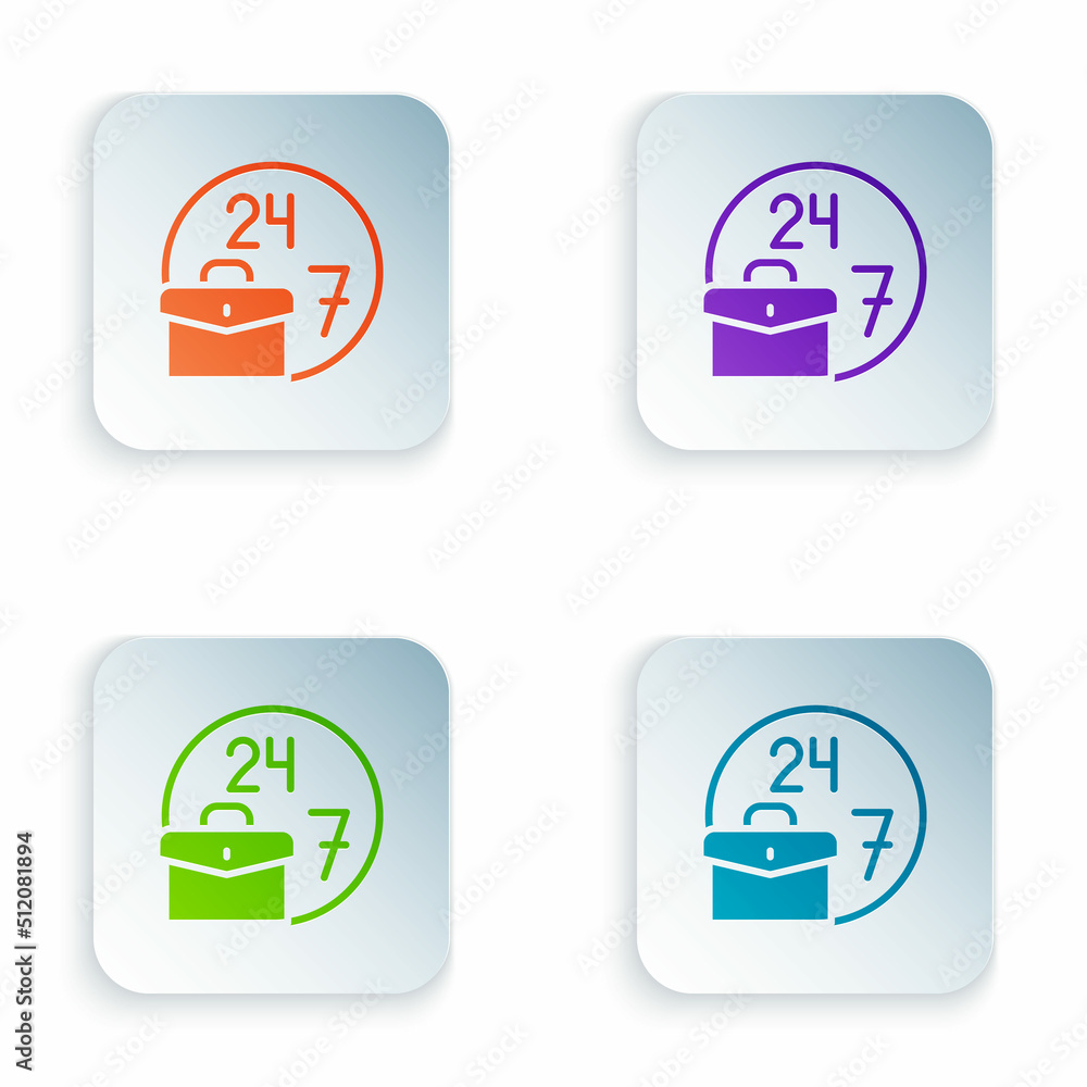 Color Always busy icon isolated on white background. Set colorful icons in square buttons. Vector