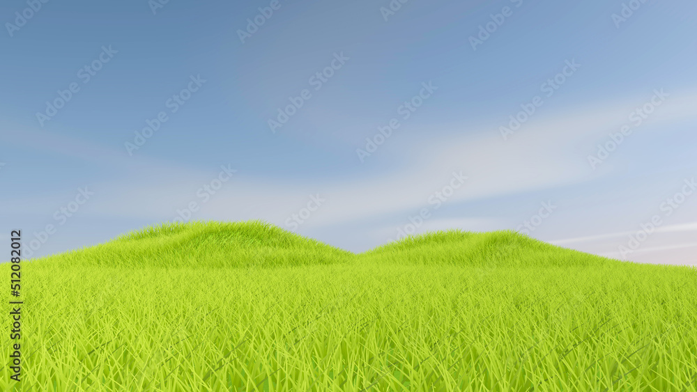 Fototapeta premium Meadow with sky background. 3D illustration, 3D rendering 