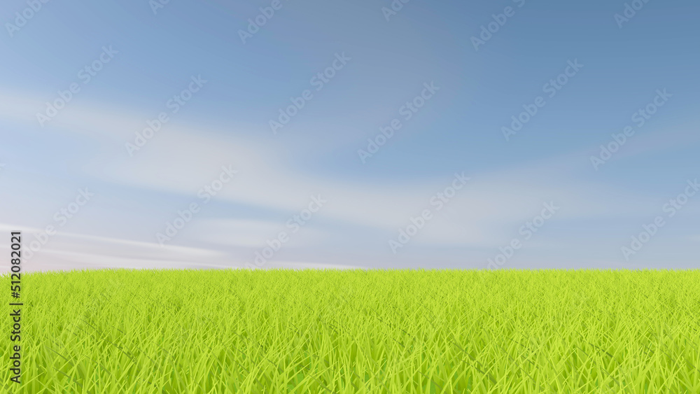 Fototapeta premium Meadow with sky background. 3D illustration, 3D rendering 