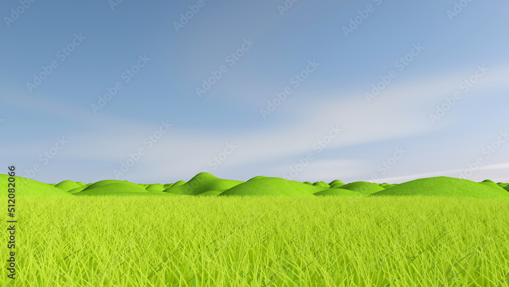 Meadow with sky background. 3D illustration, 3D rendering	