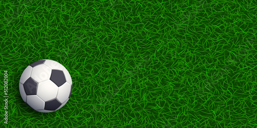 Soccer ball on the green lawn of the stadium