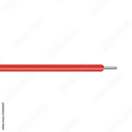 Red shoelace cord or rope part, realistic vector illustration isolated on white.
