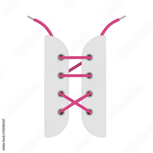Red shoelaces untied in holes, realistic vector illustration isolated.