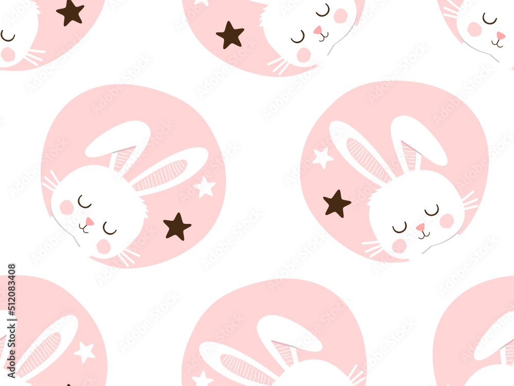 Seamless pattern with rabbits and stars on white background vector.