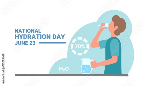 Vector illustration, a man drinking water, as a banner or poster, national hydration day.