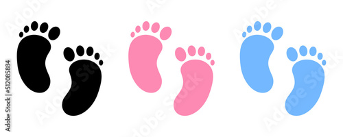 Baby footprint vector set. Blue and pink baby foot step. Kids feet : boy and girl. Little step. 