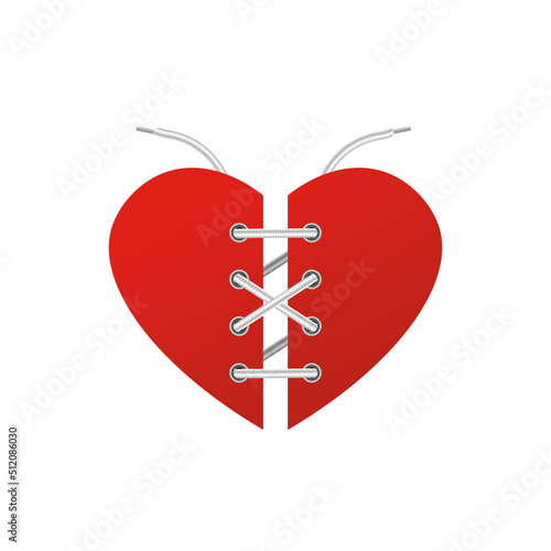 Layout in shape of heart with shoelaces, realistic vector illustration isolated.