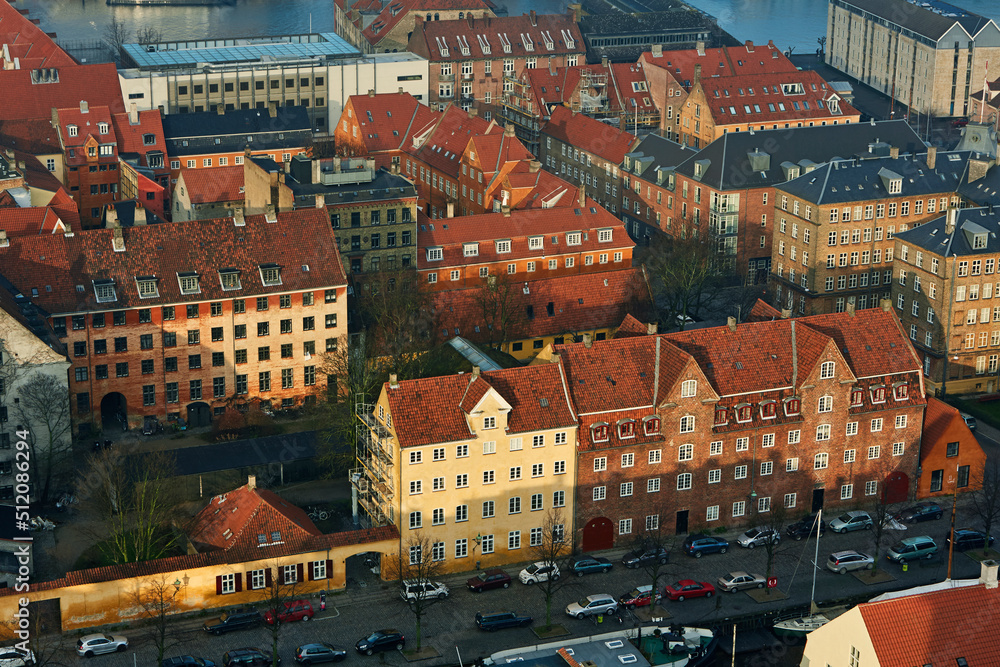 Aerial view of the docklands of Copenhagen in Denmark